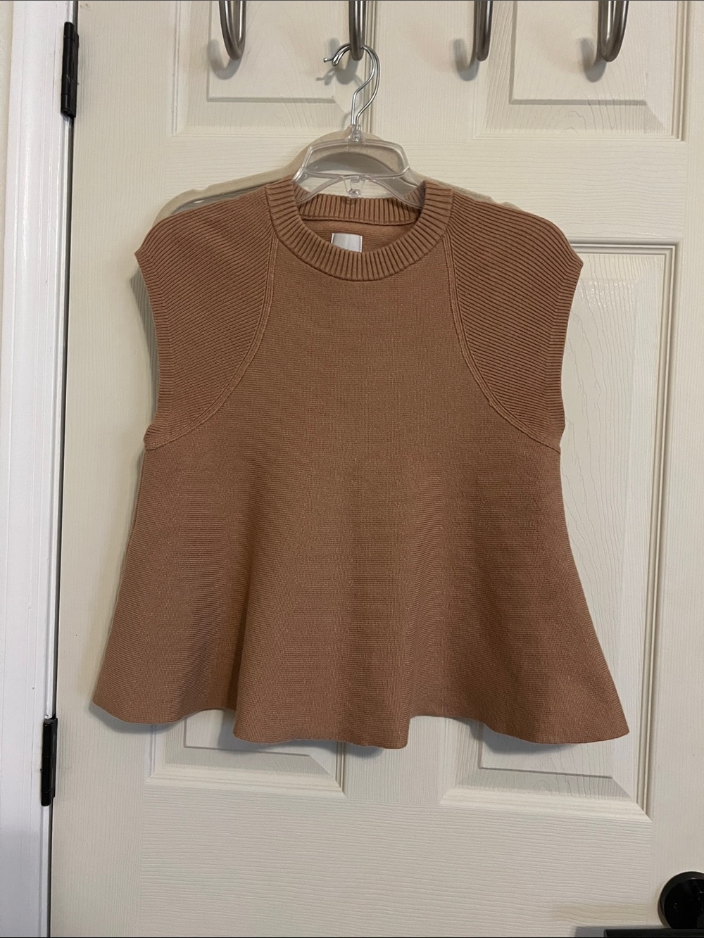 Anthropologie Maeve Structured Knit Peplum Top Size S Camel